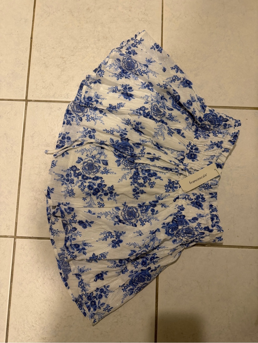 Francesca's Collections White and Blue Floral Skirt